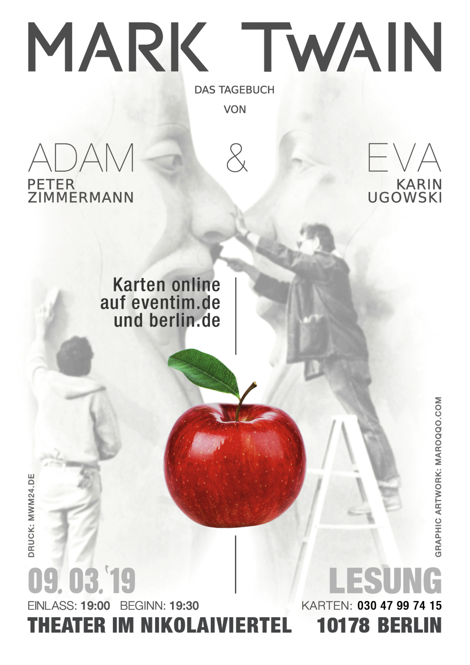 Abbildung von Poster - Lesung Mark Twain mit Karin Ugowski und Peter Zimmermann 2019